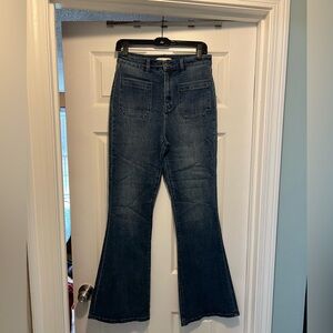 Chelsea and Violet patch pocket Women's stretch Flared Blue Jeans